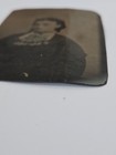 Antique 1870s Tintype Photo Victorian Woman Ribbon Choker & Fringed Jabot Collar — photo 3