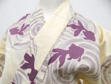 JAPANESE KIMONO YUKATA LIGHT YELLOW 154cm 5 ft 1 in COTTON FF1144