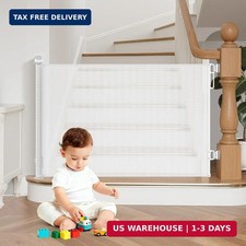Retractable Baby Gate,55" Wide x 34" Tall Mesh Safety Gate for Dogs  Babies, In