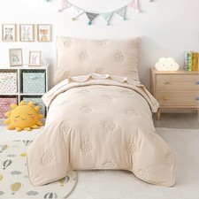 4-Piece Toddler Bedding Sets for Girls Boys, Soft Microfiber Floral Embroidery