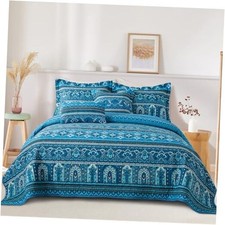 Cotton Quilts King Size, 3 Pieces King Quilt KING  98 106 in  B Vibrant Blue