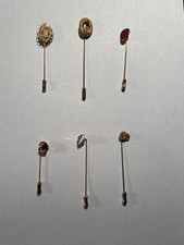 Vintage Stick Pin Lot 6 Petit Point Strawberry Cameo Rhinestone Gold Tone Floral