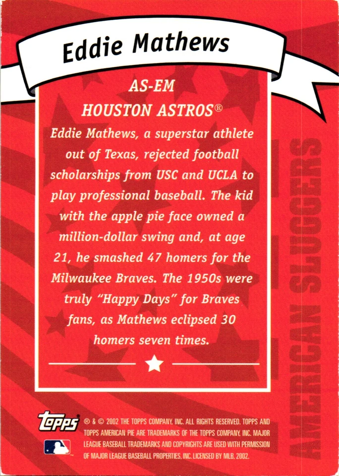 2002 Topps American Pie Spirit of America #AS-EM Eddie Mathews Red - Image 2 of 2