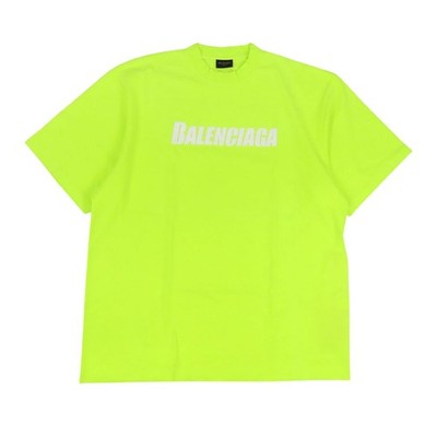 BALENCIAGA Logo-destroyed short-sleeved T-shirt unisex Neon green