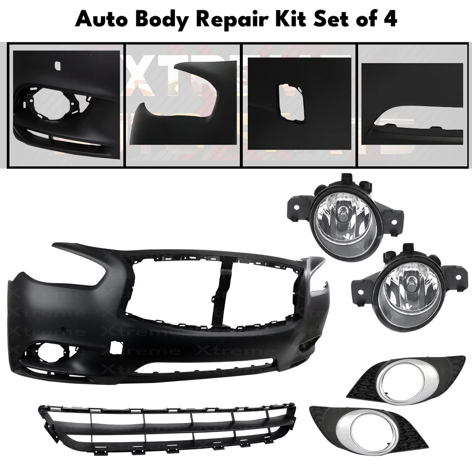 Front Bumper Cover Primed Plastic & Fog Lights Kit For 2014-2015 Infiniti QX60 Foto 2 de 4