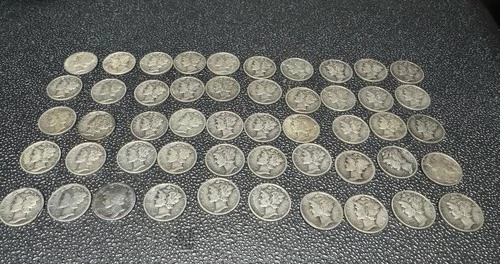 Roll of 50 Silver Mercury Dimes $5 Face Value 90% Silver Coins Mixed Dates