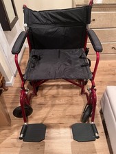 Drive Transport Wheelchair Foldable Red 22"x18" Seat Flat Tires 450lb Capacity