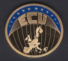 Farb-ECU handemailliert; EUROPA 2000, Fahne vor Europakarte