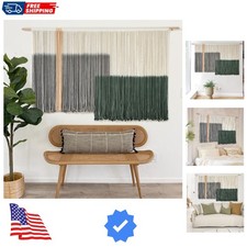 Large Dip Dye Green Macrame Wall Hanging - Bohemian Style Fiber Art 57''W