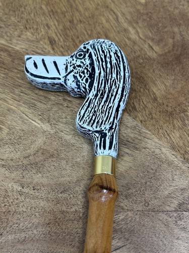 VTG Italian Dog Head Bamboo Shoe Horn 21”Long – Hand Carved Grey Foot Help