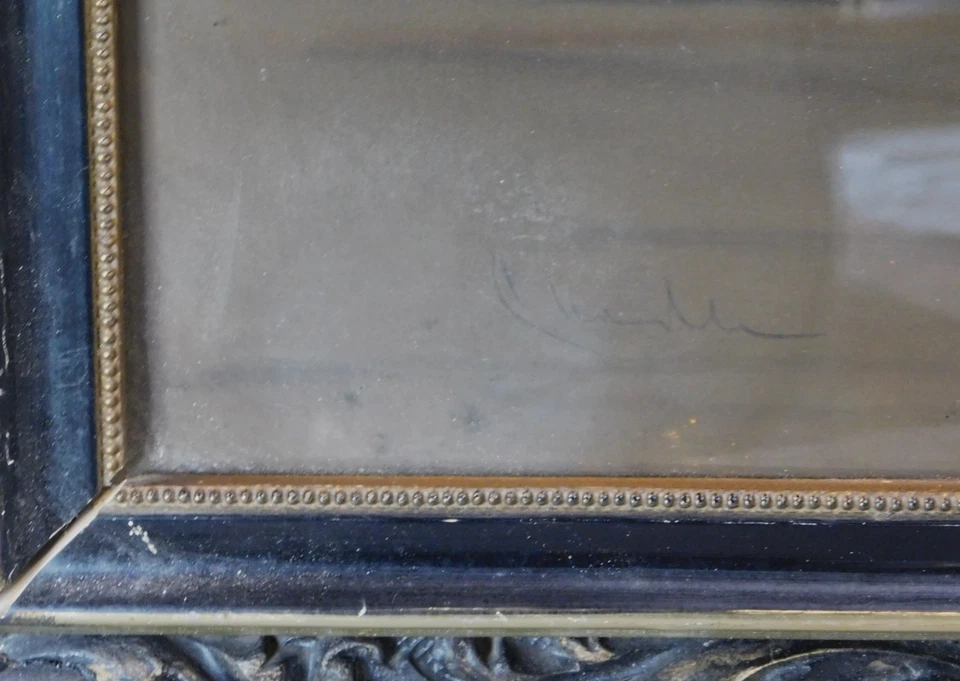 Antiguo dibujo original pintura pastel William Chandler bodegón enmarcado 1900 Foto 3 de 4