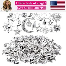 69 Pieces Antique Silver Alloy Moon Star Sun Charms Pendants Celestial Pendan...