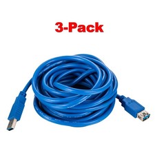 3-Pack- 15FT USB 3.0 Extension Cable AM/AF Super-Speed Data Charging Cord Blue