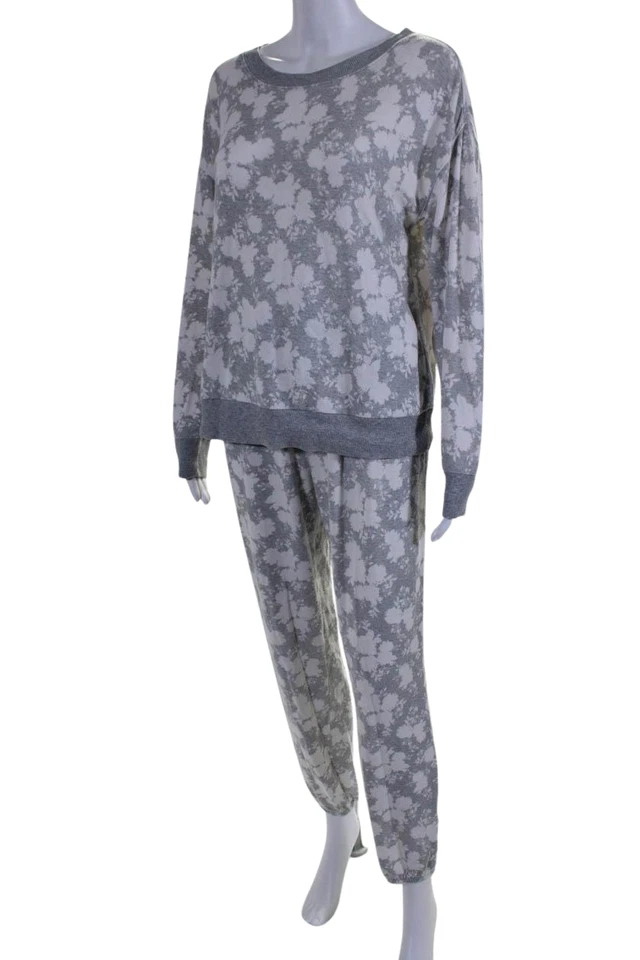 Espléndido conjunto sudadera top + pantalones gris con estampado floral para mujer talla S Foto 3 de 4