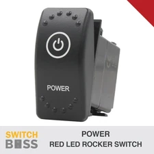 Power LASER ETCHED Rocker Switch - Red LED 12v 24v Toggle On-Off