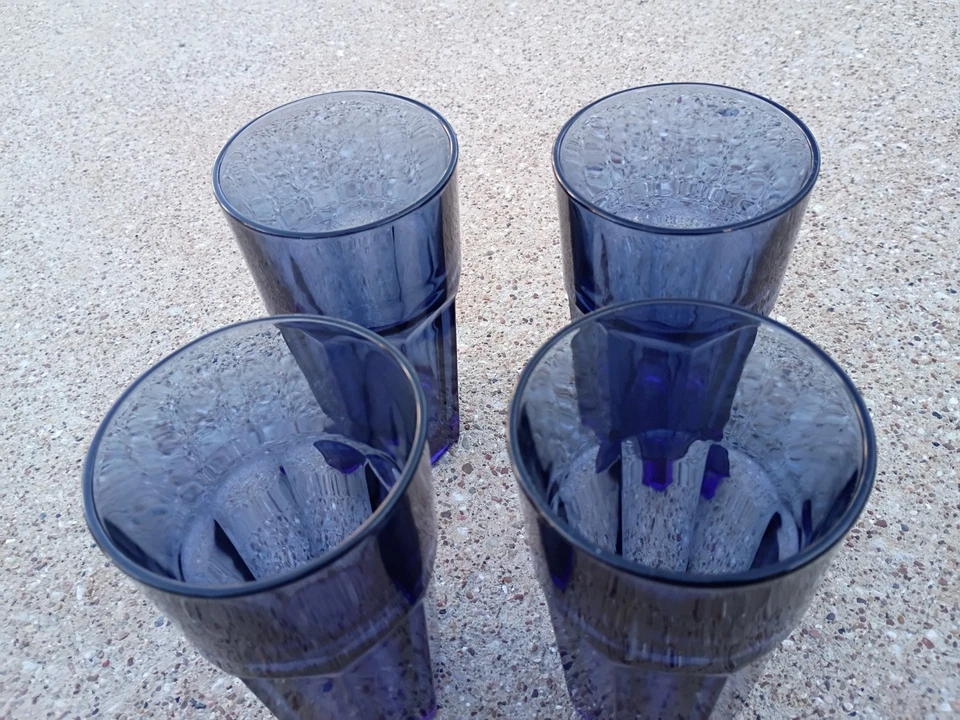 4 Vintage Duratuff Gibraltar Glasses 6 1/4" Blue 16oz Coolers Tumblers - NICE! - Image 3 of 4