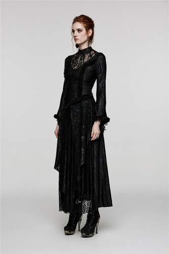 Punk Rave Women's Black Gothic Floral Lace Multiple Layers Long Slim Fit Dress - Picture 9 of 20