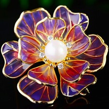 Women Flower Pearl Enamel Brooch Pin Crystal Rhinestone Brooches Jewelry Wedding