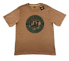 CAT CATERPILLAR Mens Shirt Large Short Sleeve Diesel Graphic Casual Adult Brown