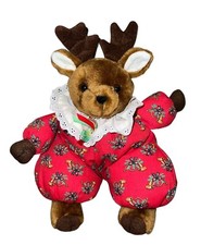 Vintage Russ Berrie Reindeer Ruby Plush 12" Red Fabric Christmas Stuffed Animal