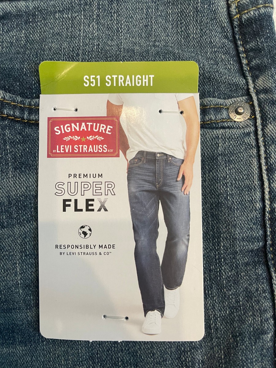 Signature Levi Strauss Mens S51 Straight Super Flex Jeans 33X30 Blue W33L30  | eBay