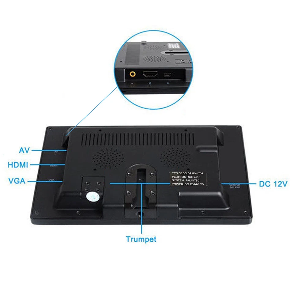 Mini 7" CCTV Monitor PC Screen RCA AV VGA HDMI 1080P for DSLR Raspberry Pi - Image 3 of 4