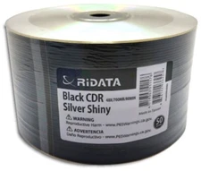 50-Pak Ridata Silver/BLACK 48X 80-Min CD-R's! Shiny-Silver Top, BLACK Bottom!