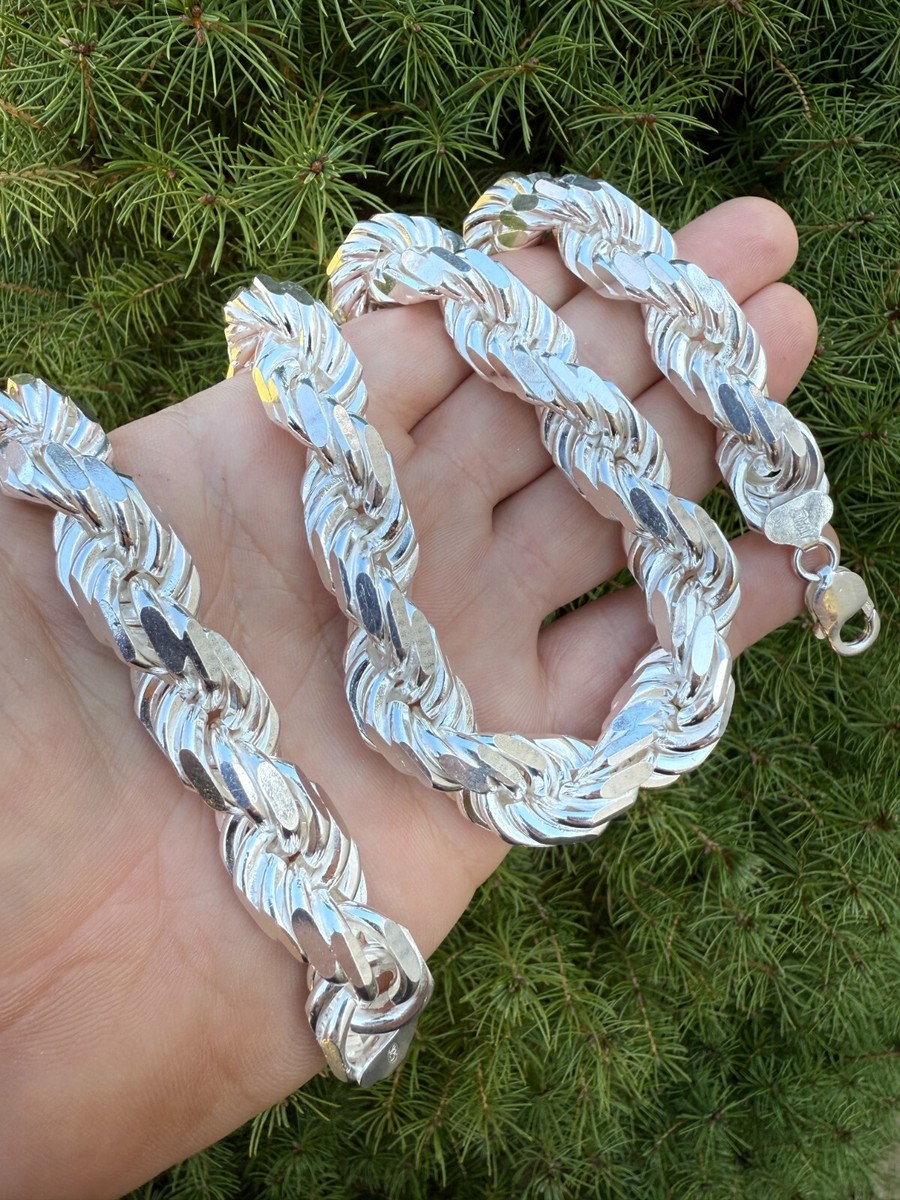 Real Solid 925 Silver 14.5mm Thick Men's Rope Chain Dookie