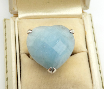 Designer GSJ Sterling Silver Blue Aventurine Faceted Heart Statement Ring Sz 5.5