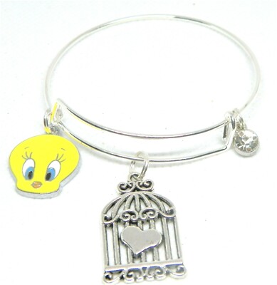 Looney Tunes Inspired Tweety Bird Wire Bangle Charm Bracelet - Main Image