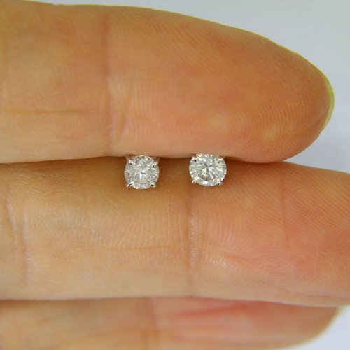 Screw Back 14K White Gold Round Cut Natural JK/I1-I2 Diamond 0.5Ct Stud Earrings - Picture 2 of 12