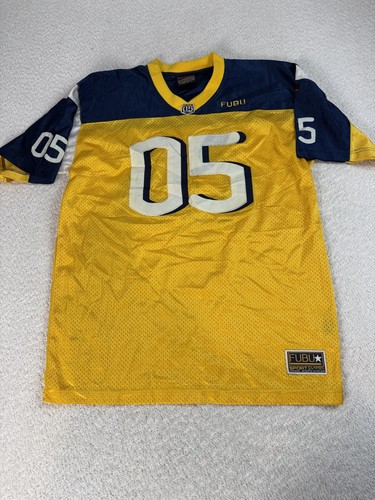 Vintage FUBU Mens Hip Hop 90s Jersey Sport Classic Shirt Yellow Number 05 XL - Picture 2 of 7