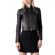 Diesel Black Gold Lakor Bggbr Genuine Leather Metal Slim Fit Womens Outwear Coat