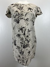 Ann Taylor LOFT Linen Blend Dress Sz 6 Petite VGUC Birds Floral Print