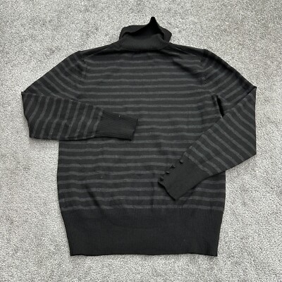 Cupio Turtleneck Pullver Sweater Womens Medium Black Gray Striped Buttons  Knit