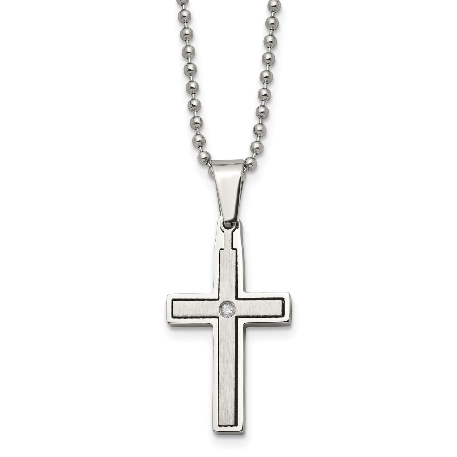 Chisel Stnls Steel .03 carat Diamond Cross Pendant Ball Chain Necklace 22
