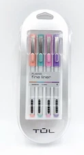 TUL Fine Liner Felt Tip, 1.0 mm, Fine Point, Assort. Ink, Silver Barrel, 4 Pens