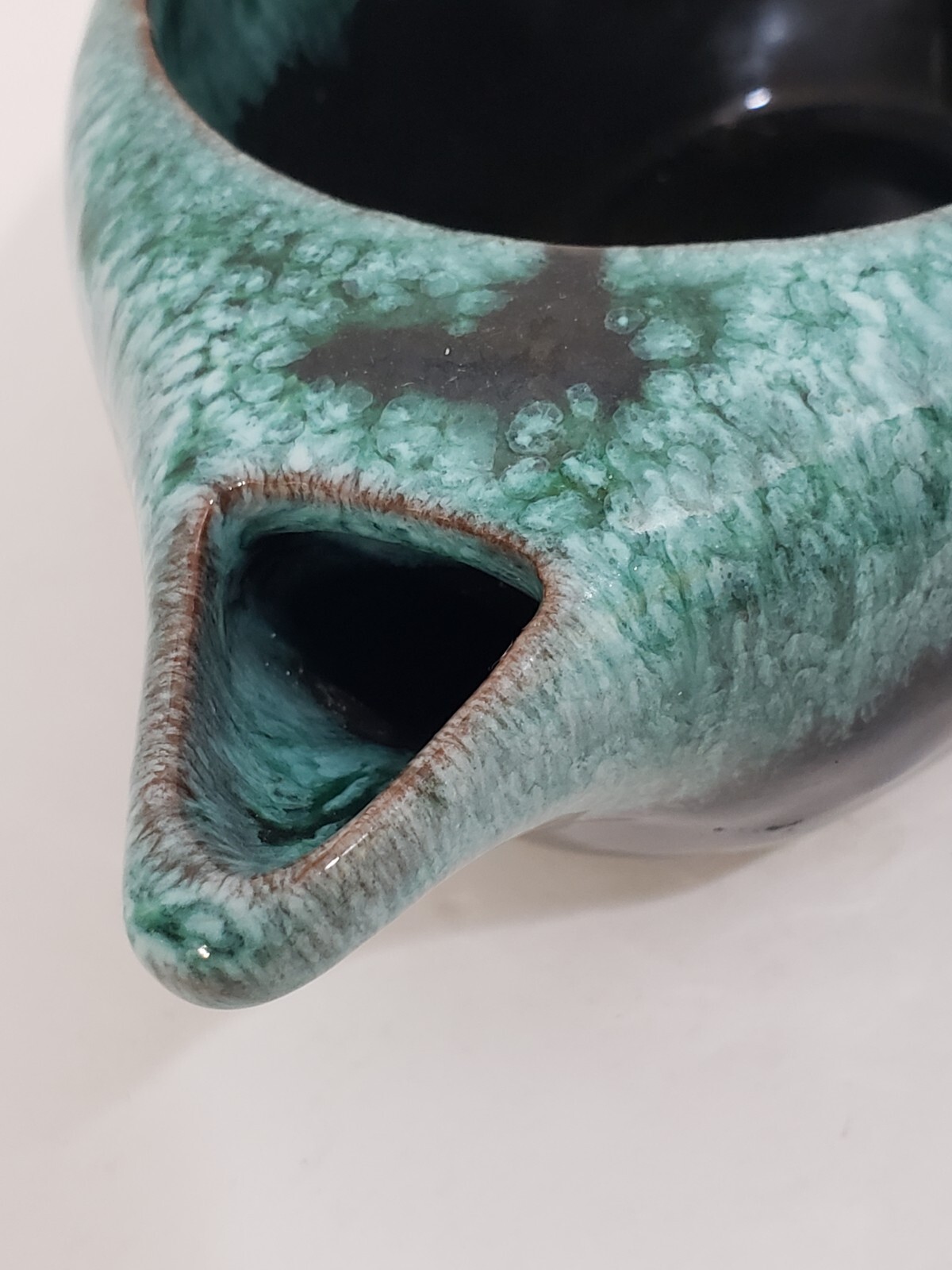 VTG Evangeline Gravy Sauce Boat Teal Color Drip Glaze Pottery 2 Spouts Canada