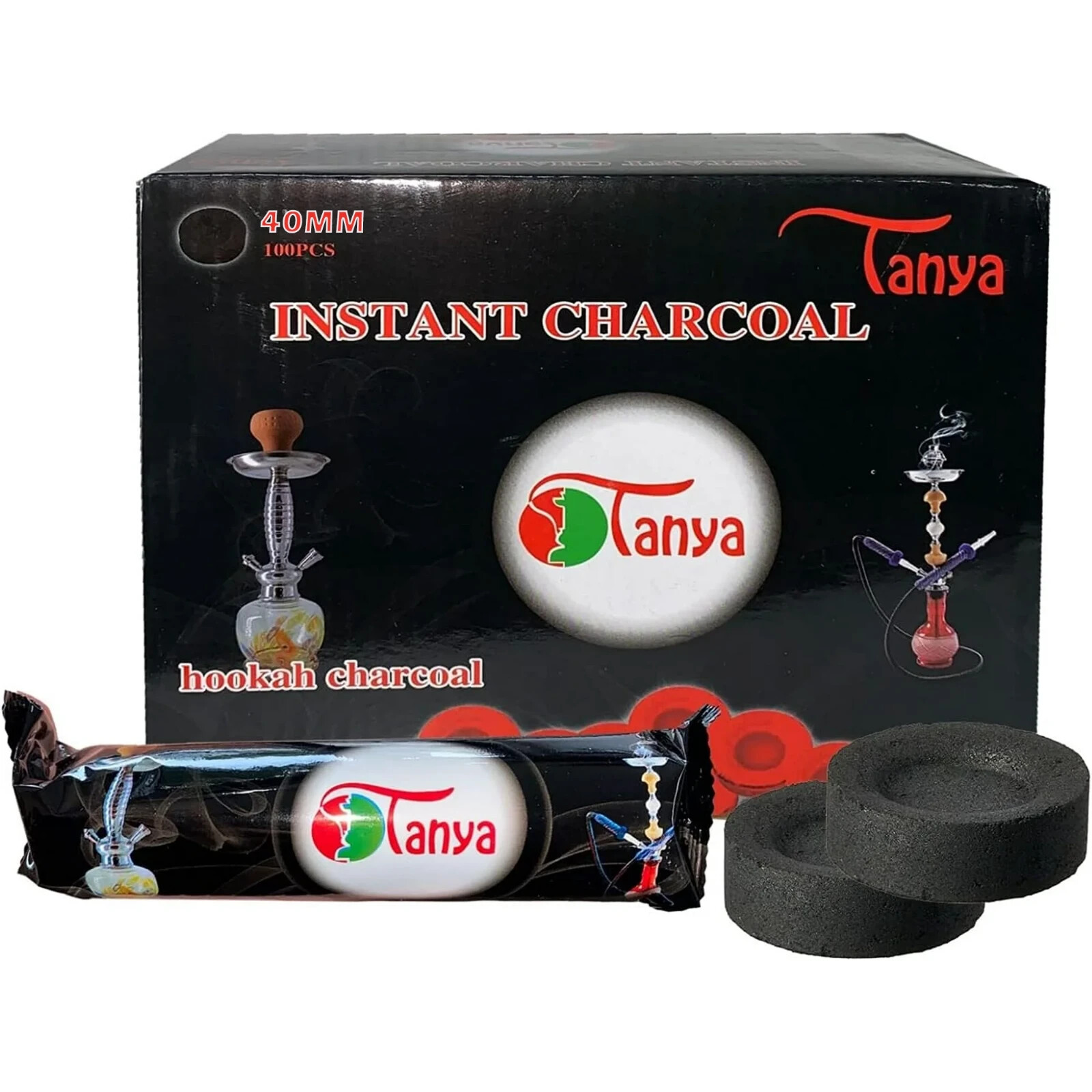 🔥 Tanya 100 Pcs 40MM Hookah Coal Quick Lite Shisha Charcoal Incense 1 Box 🔥