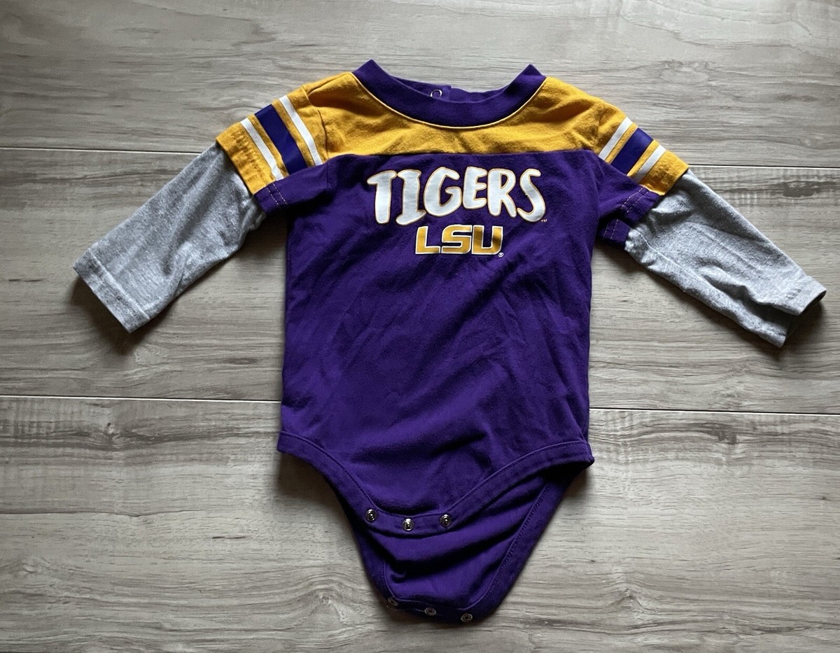NCAA LSU Tigers Bodysuit Baby Size 12 Months Long Sleeve Purple Yellow