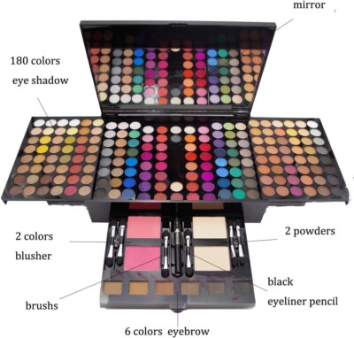 Miss Rose Profi Make-up Set 180 Farben Lidschatten Palette und Rouge
