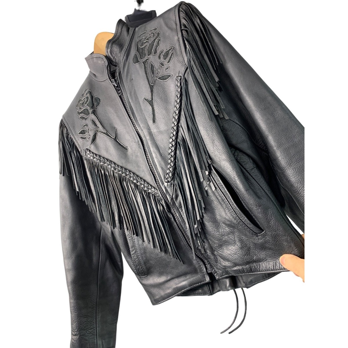 Shaf VTG Moto Womens Sz Small Fringe Rose Braid Zip Lining