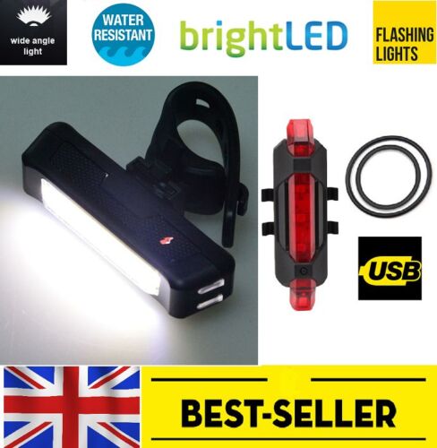 front white & rear 5 led USB bike lights set - waterproof red flashing light UK - Afbeelding 1 van 12