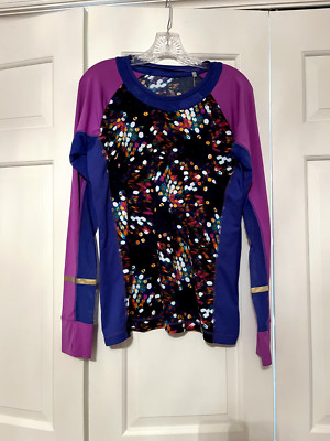 EP Pro Women Sz Large Multicolor Stretch Long/Slv Button Neck Golf Shirt NWT