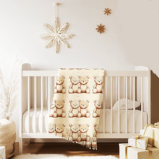 Teddy Bear Woven Throw Blanket, Baby Teddy Print, Crib Quilt Tapestry Textile