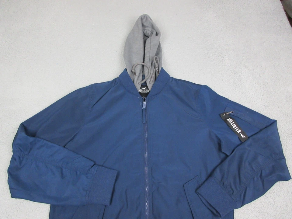 Chaqueta Hollister Para Hombre Adulto Grande Azul Exterior Con Capucha Cremallera Completa Abrigo Informal Foto 3 de 4