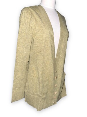 NWT NEIMAN MARCUS 100% Cashmere Modern Cardigan Long Sleeve Harris Tweed Green L
