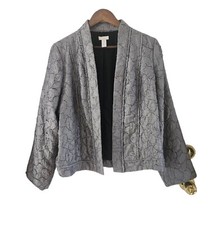Chicos Earlene Textured Gray Silver Textured Jacket Blazer Open Lined Size 1 8