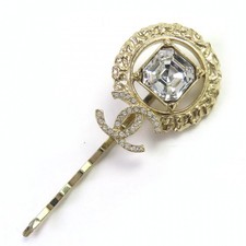 Excellent CHANEL hair accessory COCO Mark Rhinestone Beaded Hairpin gold 22C