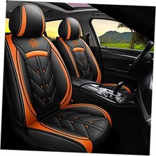 Comfortable Leather Auto Car Seat Covers 5 Seats Full Set Black Orange